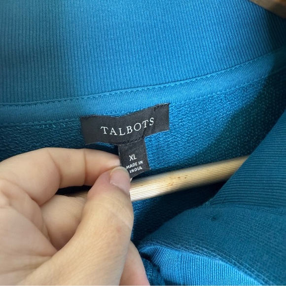 Talbots RUFFLE PLACKET MOCKNECK PULLOVER Teal Blue Sweatshirt Size XL - Picture 4 of 6
